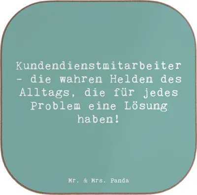 Produktbild von Mr. & Mrs. Panda Tassenuntersetzer Spruch Kundendienstmitarbeiter Helden - Meeresbrise - Geschenk, Holzuntersetzer, gläseruntersetzer, Danke sagen, Bedanken, Herzstück
