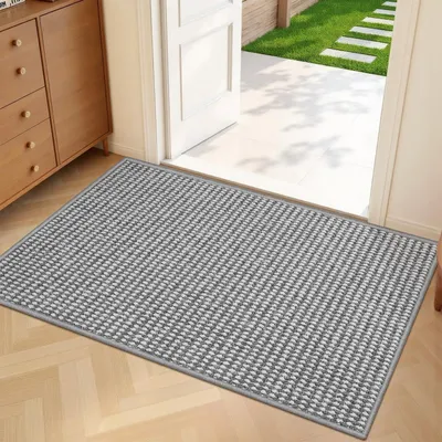 Immagine prodotto di Tappetino per interni, 60 x 90 cm, grigio e bianco, lavabile, antiscivolo, ideale per raccogliere lo sporco
