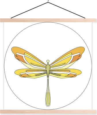 Produktbild von MuchoWow® Textilposter Eine Illustration einer gelben Libelle 40x40 cm mit holzfarbenen Rahmen - Posterleiste