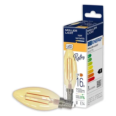Productafbeelding van Müller-Licht LED Filament Retro Kerze 1,5W = 16W E14 Gold 150lm extra warmweiß 2000K