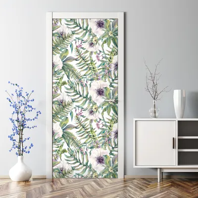 Produktbild von Dekorative Türposter Aufkleber selbstklebend Klebefolie Blumen und Blätter 77 x 200 cm