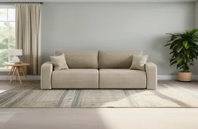 Zdjęcie produktu dla Sofa rozkładana MILANO z pojemnikiem na pościel tkanina Poso Ciemnobeżowy
