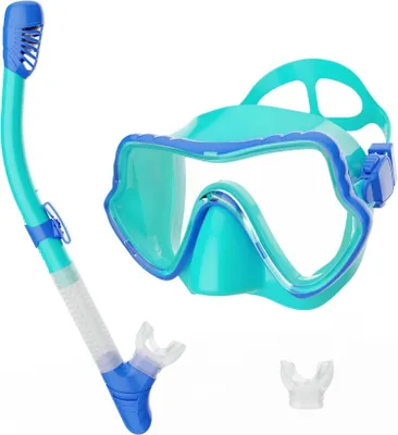 Produktbild von Schnorchelset Erwachsene Tauchermaske Trockenschnorchel Anti-Fog Design Blau Grün