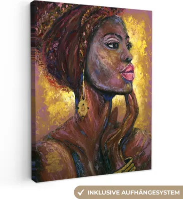 Produktbild von MuchoWow® - Leinwandbilder - Gemälde - Ölgemälde - Gold - Frau, Wandbild, Wanddeko Bilder Wohnzimmer, 60x80 cm