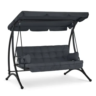Produktbild von M MCombo 3-Sitzer Hollywoodschaukel mit Liegefunktion, mit Extradickem Sitzkissen & Sonnendach,  Schaukelbank Outdoor Wetterfest 4095 (grau)