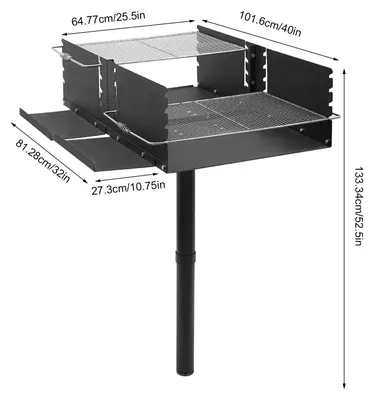 Image de Barbecue d'extérieur - Grill à charbon sur pieds - En acier inoxydable - Grille réglable en hauteur sur 4 positions - Autoportant - Noir