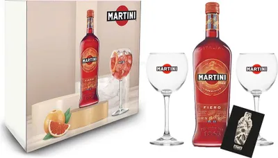 Produktbild von Martini Fiero Geschenkset - Fiero Wermut 0,75l (14,4% Vol) + Martini Royale Ballon Cocktail Glas Set - 2x Gläser 47cl- [Enthält Sulfite]
