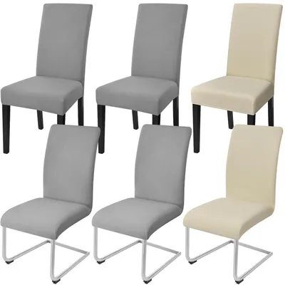 Produktbild von Stuhlhussen 6er Set Elastisch für Schwingstühle & Freischwinger (4 Hellgrau + 2 Beige)