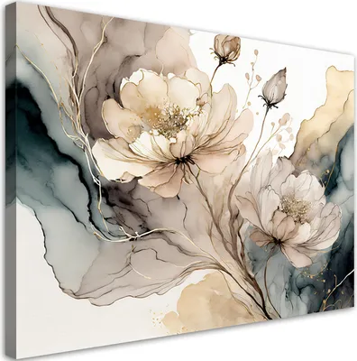 Produktbild von Leinwandbild Aquarell Blume Abstraktion 100x70 Feeby Beige bild für die wand bereit zum aufhängen