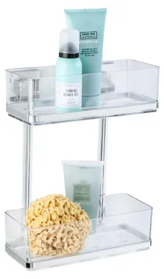 Image de WENKO Etagère de douche murale Corbeille à suspendre Tablettes sans percer 2 étages Quadro WC