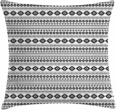 Produktbild von ABAKUHAUS aztekisch Kissenbezug, Ikat-Art-prähistorische Formen-Volk Retro Hippie-Stammes- kultureller Symbolismus-Druck, 50 x 50 cm, Schwarz Weiß Grau