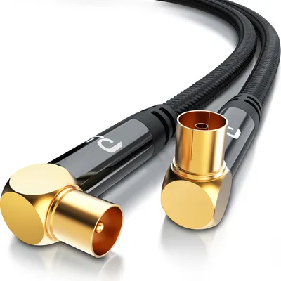 Produktbild von Primewire HDTV Antennenkabel gewinkelt mit Braiding - 2-fach Schirmung - Stoffummantelung - 75 Ohm / 135 dB - 3 m