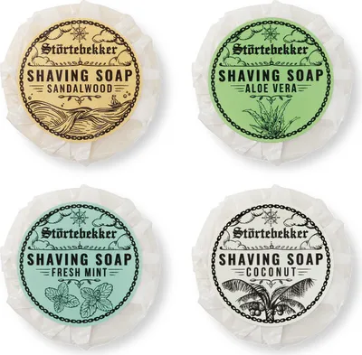 Produktbild von Störtebekker® Rasierseife Probierset - Sandelholz, Kokos, Minze, Aloe Vera - Handgefertigt - Perfekt für die Rasur mit Rasierhobel & Rasurmesser