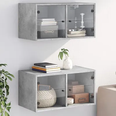 Produktbild von Hängeschränke mit Glastüren, 2er Set, Betongrau, 68,5 x 37 x 35 cm