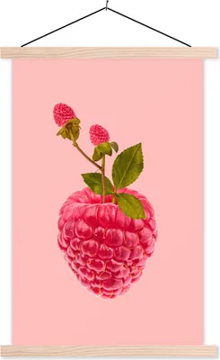 Produktbild von MuchoWow® Textilposter Stilleben - Himbeere - Obst 120x180 cm mit holzfarbenen Rahmen - Textil-Plakat