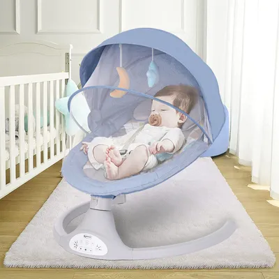 Produktbild von Elektrische Babywippe mit Musik, automatische Schaukelwippe mit Moskitonetz, elektrische Babyschaukel mit 5 Geschwindigkeit, 0-12 Monate, 0-9kg, Blau