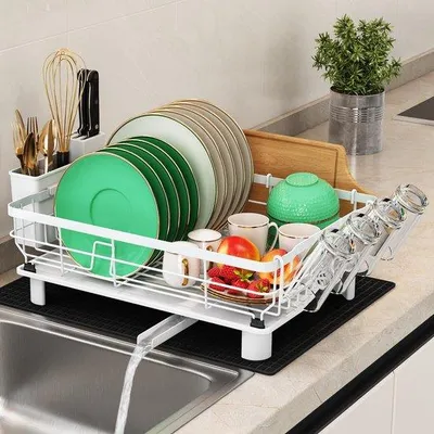Produktbild von RVS Afdruiprek mit Spülbeckenhalter, Schneidebrett- und Schüsselhalter, Ablagemat (Weiß)
