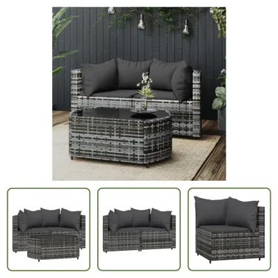 Produktbild von The Living Store 3-tlg. Garten-Lounge-Set mit Kissen Grau Poly Rattan