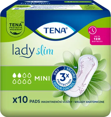 A package of TENA Lady Slim mini incontinence pads.