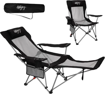 Imagen del producto de Silla de camping 2 en 1 con respaldo ajustable, reposapiés, capacidad de carga de 180 kg, e incluye portavasos
