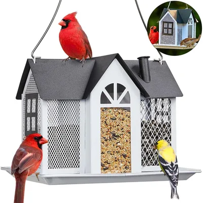 Produktbild von Metall Vogelfutterhaus 3-Fächer Wetterfest Für Garten Balkon Terrasse