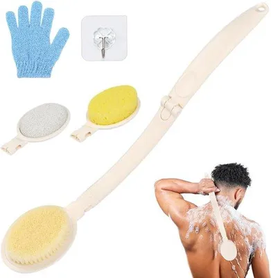 Produktbild von Famanu Duschbürste 3-in-1 mit Schwamm, Nylonbürste und Bimsstein - faltbarer Griff
