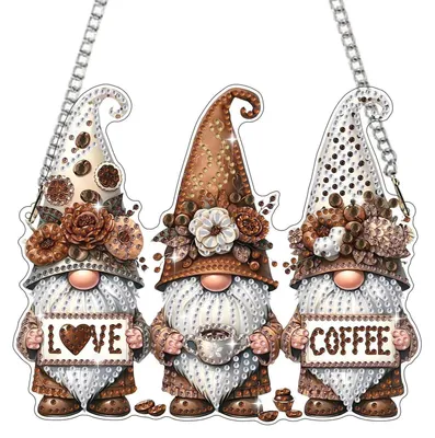 Produktbild von Diamond Painting Anhänger Kaffee Gnom Fensterbild Bastelset Hängendes Ornament für Erwachsene Kinder