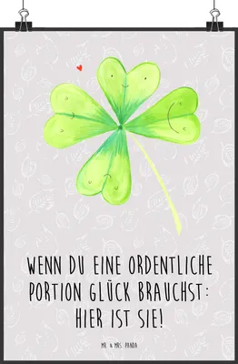 Produktbild von Mr. & Mrs. Panda Bild Blume Kleeblatt DIN A2 - Grau Pastell - Geschenk, Wanddekoration, Neuanfang, Glücksbringer, Glück, drucke, Garten, Motivation, Wandbild, wanddeko