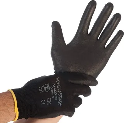 Image de Hygostar 33937 Feinstrickhandschuhe Black Ace schwarz Gr. 6/XSPolyuréthaneBeschichtung Trägermaterial Nylon