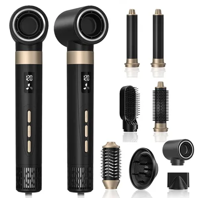 Produktbild von 1600 W Multifunktionaler Haartrockner, Glättung & Locken, Heißluft, Anti-Frizz, 8 Aufsätze
