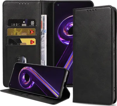 Produktbild von Smartphonica Handytasche geeignet für Realme 9 Pro Kunstlederhülle mit Magnetverschluss und Kartenhalter Buchhülle mit Klappe - Schwarz