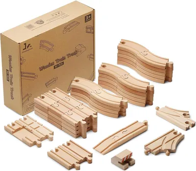 Produktbild von SainSmart Jr. Holzeisenbahn, 52-teilig, Gleiserweiterung, kompatibel mit Allen gängigen Marken, Eisenbahn-Spielzeugzug-Set für Kleinkinder, Jungen-Eisenbahn-Set ab 3 Jahren