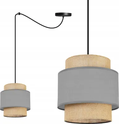 Produktbild von Boho Spider Hängelampe - Deckenlampe - Pendelleuchte aus Metall mit Lampenschirm aus Stoff - E27 - 1-Flammig - Grau und Jute