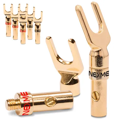 Produktbild von 8x NEXMEX High End Kabelschuhe Hifi 24k vergoldet Gabelschuhe für Kabel bis 6mm²