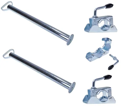 Produktbild von 2x Anhängerstütze 150kg für hinten Anhänger 700mm mit 2x Klemmhalter