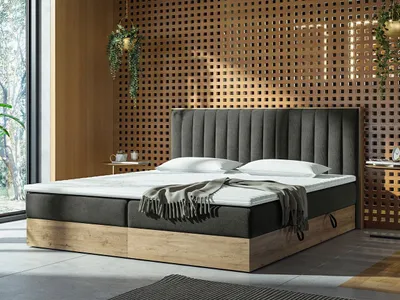 Obrázek produktu pro Kontinentální postel 180x200 AGER - šedá / dub zlatý + topper