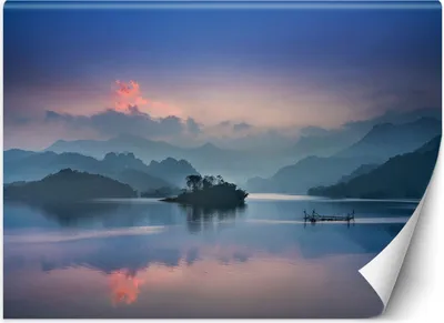 Produktbild von Vlies fototapete Blick auf den See und die Berge im Nebel 300x210 cm Feeby Blau inkl. Kleber einfache Montage