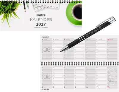 Produktbild von Schreibtischquerkalender 2027 / 56 Blatt / 1 Woche = 2 Seiten + Glückskuli