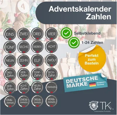 Obrázok produktu pre Adventný kalendár Nálepky Štítky Nálepky Čísla Tlačidlá 1-24 samolepiace pre crafting Ed.1
