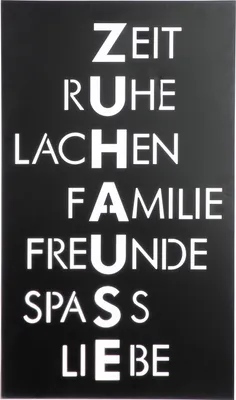 Produktbild von Gilde Wandrelief, rechteckig, "Zuhause", Spruch, Metall, schwarz, VE 2, L. 1 cm, B. 40 cm, H. 70 cm Höhe: 70.00 cm Breite: 40.00 cm Tiefe: 1.00cm  58409