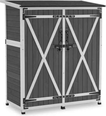 Produktbild von M MCombo Gartenschrank Holz Wetterfest, Klein Outdoor Gartenhaus Gerätehaus, für Außenbereich & Balkon & Terrasse, 122×60×137cm, 0707 (Grau)