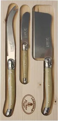 Produktbild von Jean Dubost Laguiole Käsemesser-Set 3-tlg. mit Holzblock - Hornoptik