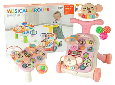 Image de Poussette interactive, trotteur et table 2 en 1 rose