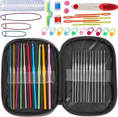Produktbild von Häkelnadel Set Aluminium 0,6-6,5 mm Stricknadel mit Tasche Häkelnadeln Häkeln