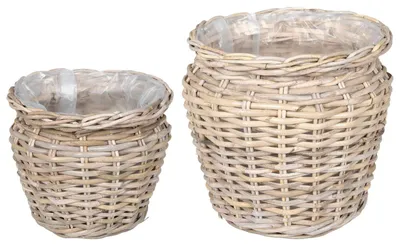 Immagine prodotto di vidaXL Cesto portavasi con contenitore 2 pezzi Grigio Lacak Rattan