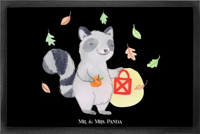 Produktbild von Mr. & Mrs. Panda fußmatte Waschbär Laterne 60 x 90 cm - Schwarz - Geschenk, Herbst, Schmutzfangmatte, Halloween, Deko, Schmutzmatte, Schuhabstreifer, Bodenvorleger