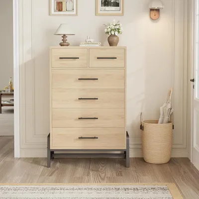 Image de Meuble de rangement spacieux - Grande commode en bois avec tiroirs - Autoportante - Plusieurs tiroirs - Idéale pour l'entrée et la chambre à coucher - Design compact - Bois naturel
