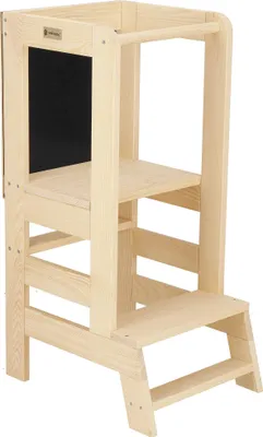 Produktbild von Lernturm mit Tafel für Montessori-Haus 90 cm Massivholz Treppenhochstuhl mit Plattform