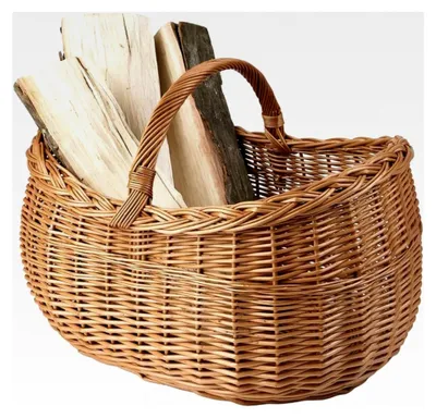 Produktbild von Großer Kaminkorb/Gartenkorb aus Weide, naturfarbener Korb für Kaminholz