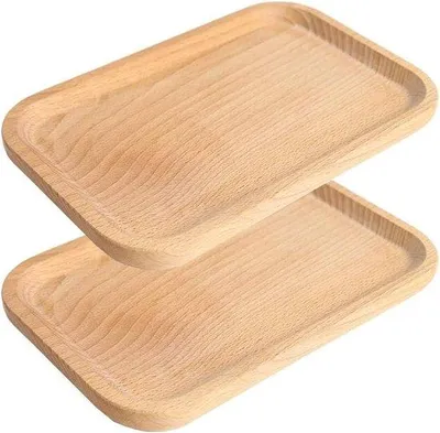 Image de Plateaux de service en bois (lot de 2) - Soucoupes rectangulaires - Petits plateaux de service en chêne - Supports pour le thé et les collations aux fruits - Verres à vin - Plateaux de service rustiques en bois (70 x 70 cm)
